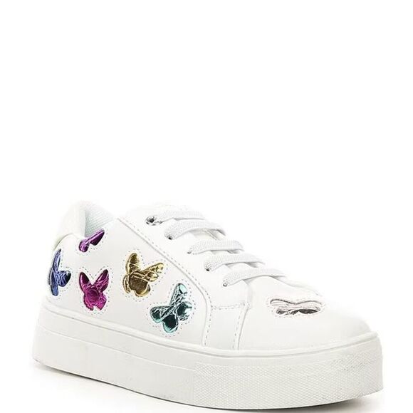 New Kurt Geiger Mini Lane Metallic Butterfly Sneaker Girls Size 2 Youth - Picture 1 of 6